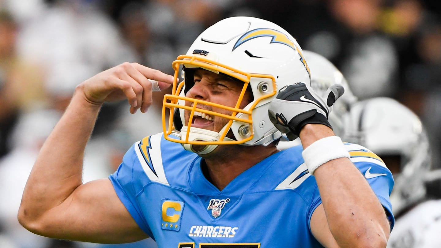 Chargers quarterback Philip Rivers shows his frustration on a play call during the fourth quarter against the Raiders