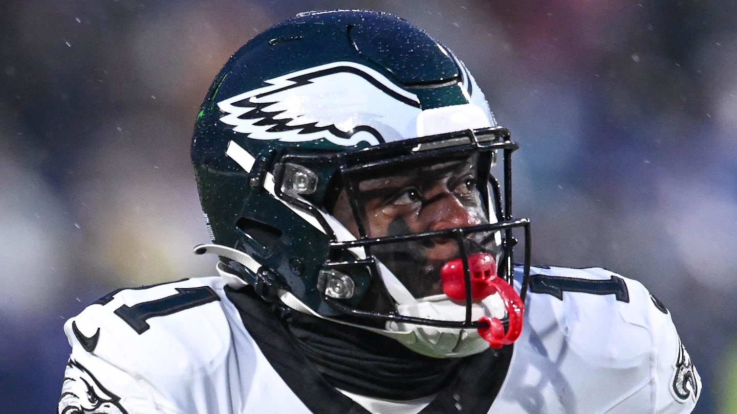 Dec 28, 2025; Orchard Park, New York, USA; Philadelphia Eagles wide receiver A.J. Brown (11) looks to receive a pass in the first quarter against the Buffalo Bills at Highmark Stadium. Mandatory Credit: Mark Konezny-Imagn Images