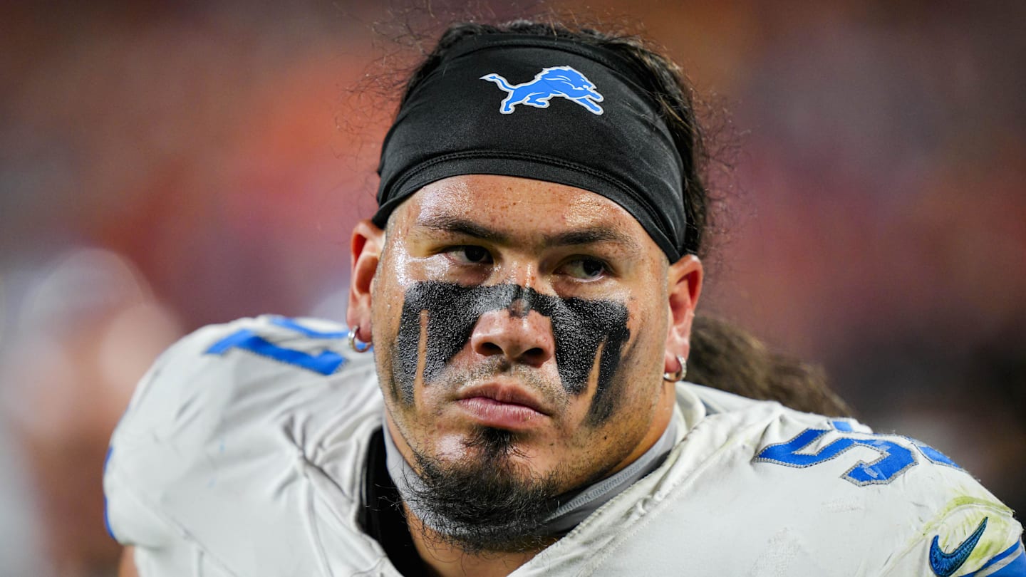 Oct 12, 2025; Kansas City, Missouri, USA; Detroit Lions defensive tackle Roy Lopez (51) reacts during the second half against the Kansas City Chiefs at GEHA Field at Arrowhead Stadium. Mandatory Credit: Jay Biggerstaff-Imagn Images
