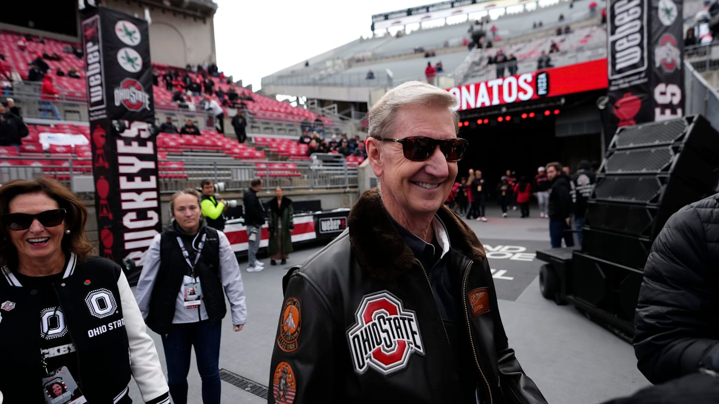 Ohio State president Ted Carter arrives for the Buckeyes' game against the Penn State Nittany Lions at Ohio Stadium in Columbus on Nov. 1, 2025.