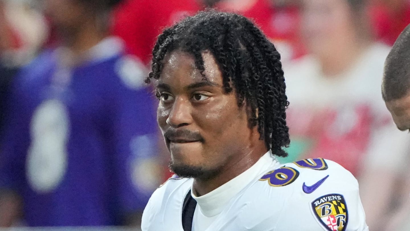 Sep 5, 2024; Kansas City, Missouri, USA; Baltimore Ravens tight end Isaiah Likely (80) on field prior to a game against the Kansas City Chiefs at GEHA Field at Arrowhead Stadium. Mandatory Credit: Denny Medley-Imagn Images