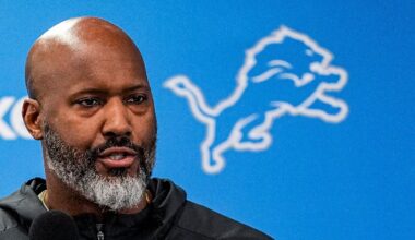 Detroit Lions executive vice president and general manager Brad Holmes speaks during media availability at Meijer Performance Center in Allen Park on Thursday, Jan. 8, 2026.