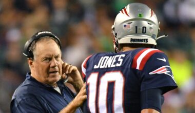 New England Patriots head coach Bill Belichick with quarterback Mac Jones (10)