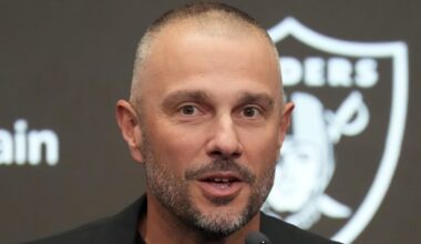 Feb 10, 2026; Henderson, NV, USA; Las Vegas Raiders general manager John Spytek at press conference at Intermountain Health Performance Center. Mandatory Credit: Kirby Lee-Imagn Images