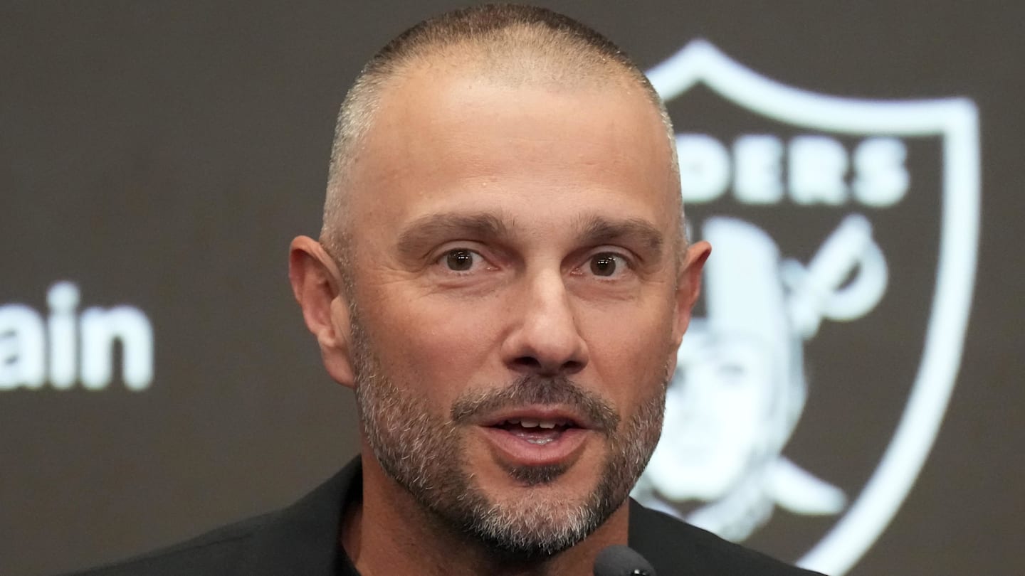 Feb 10, 2026; Henderson, NV, USA; Las Vegas Raiders general manager John Spytek at press conference at Intermountain Health Performance Center. Mandatory Credit: Kirby Lee-Imagn Images