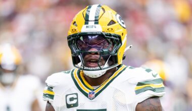 Oct 19, 2025; Glendale, Arizona, USA; Green Bay Packers linebacker Quay Walker (7) against the Arizona Cardinals at State Farm Stadium. Mandatory Credit: Mark J. Rebilas-Imagn Images