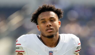 October 15, 2023; Inglewood, California, USA; Arizona Cardinals wide receiver Rondale Moore (4) before the game against the Los Angeles Rams at SoFi Stadium. Mandatory Credit: Kyle Terada-Imagn Images