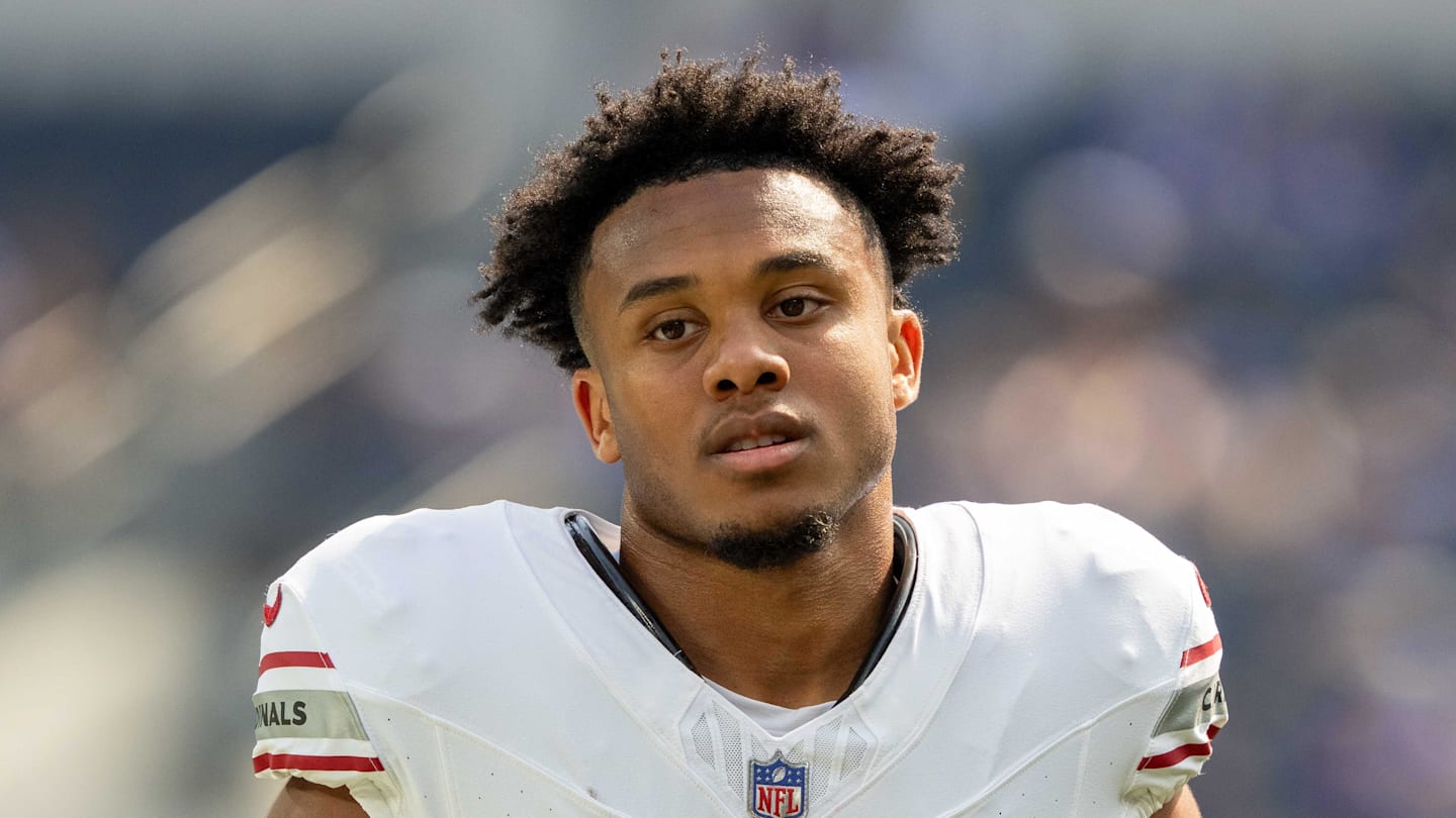 October 15, 2023; Inglewood, California, USA; Arizona Cardinals wide receiver Rondale Moore (4) before the game against the Los Angeles Rams at SoFi Stadium. Mandatory Credit: Kyle Terada-Imagn Images