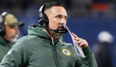 Dec 20, 2025; Chicago, Illinois, USA; Green Bay Packers head coach Matt LaFleur watches game play against the Chicago Bears during the first quarter at Soldier Field.
