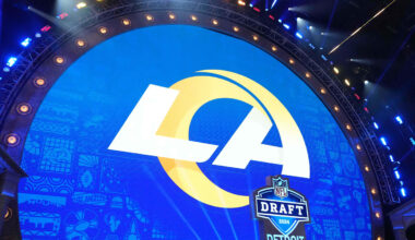 Los Angeles Rams logo at the NFL Draft. Mandatory Credit: Kirby Lee-Imagn Images