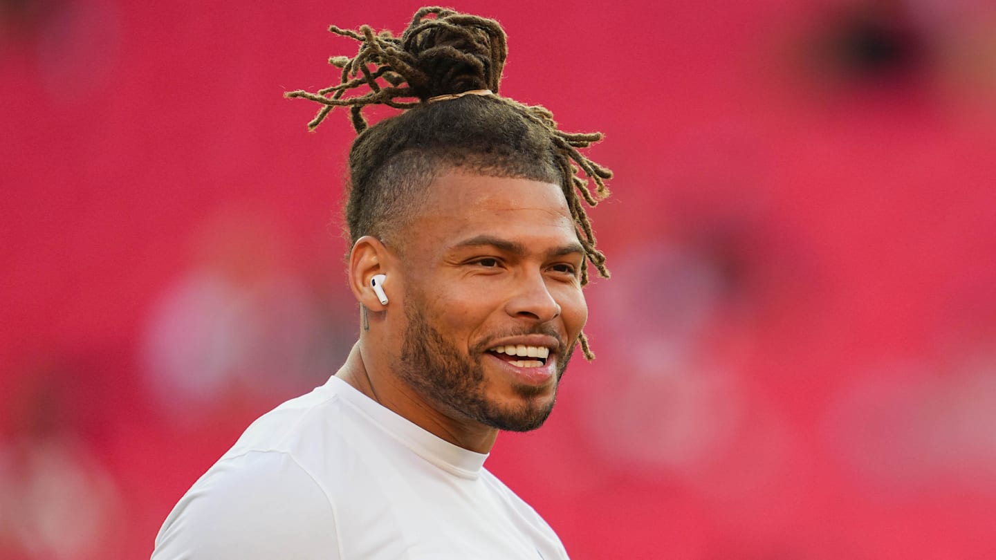 Oct 7, 2024; Kansas City, Missouri, USA; New Orleans Saints safety Tyrann Mathieu (32) talks with broadcaster Ryan Clark prior to a game against the Kansas City Chiefs at GEHA Field at Arrowhead Stadium. Mandatory Credit: Jay Biggerstaff-Imagn Images