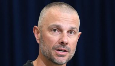 Feb 24, 2026; Indianapolis, IN, USA; Las Vegas Raiders general manager John Spytek speaks at the NFL Scouting Combine at the Indiana Convention Center. Mandatory Credit: Kirby Lee-Imagn Images