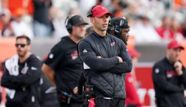 Arizona Cardinals head coach Jonathan Gannon looks onto the field during a NFL game between the Cincinnati Bengals and Arizona Cardinals, Sunday, Dec. 28, 2025, at Paycor Stadium in downtown Cincinnati.
