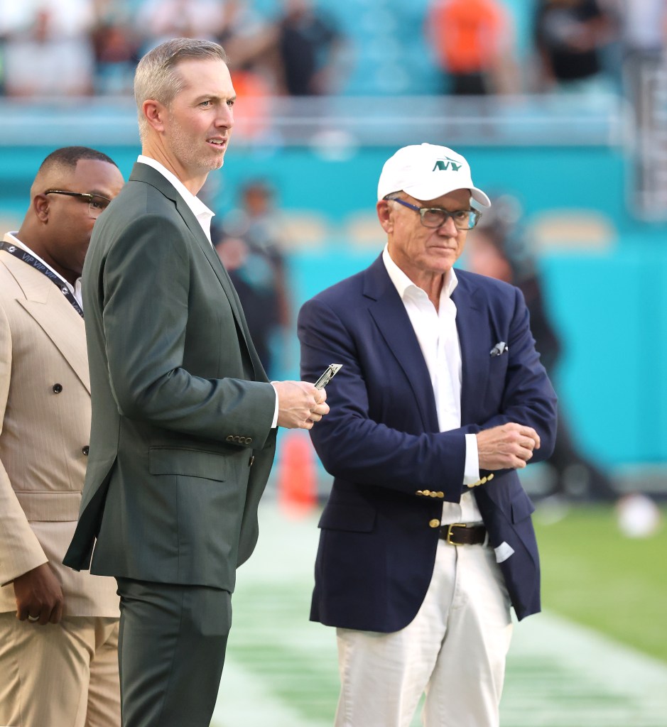 New York Jets owner Woody Johnson and GM Darren Mougey 
