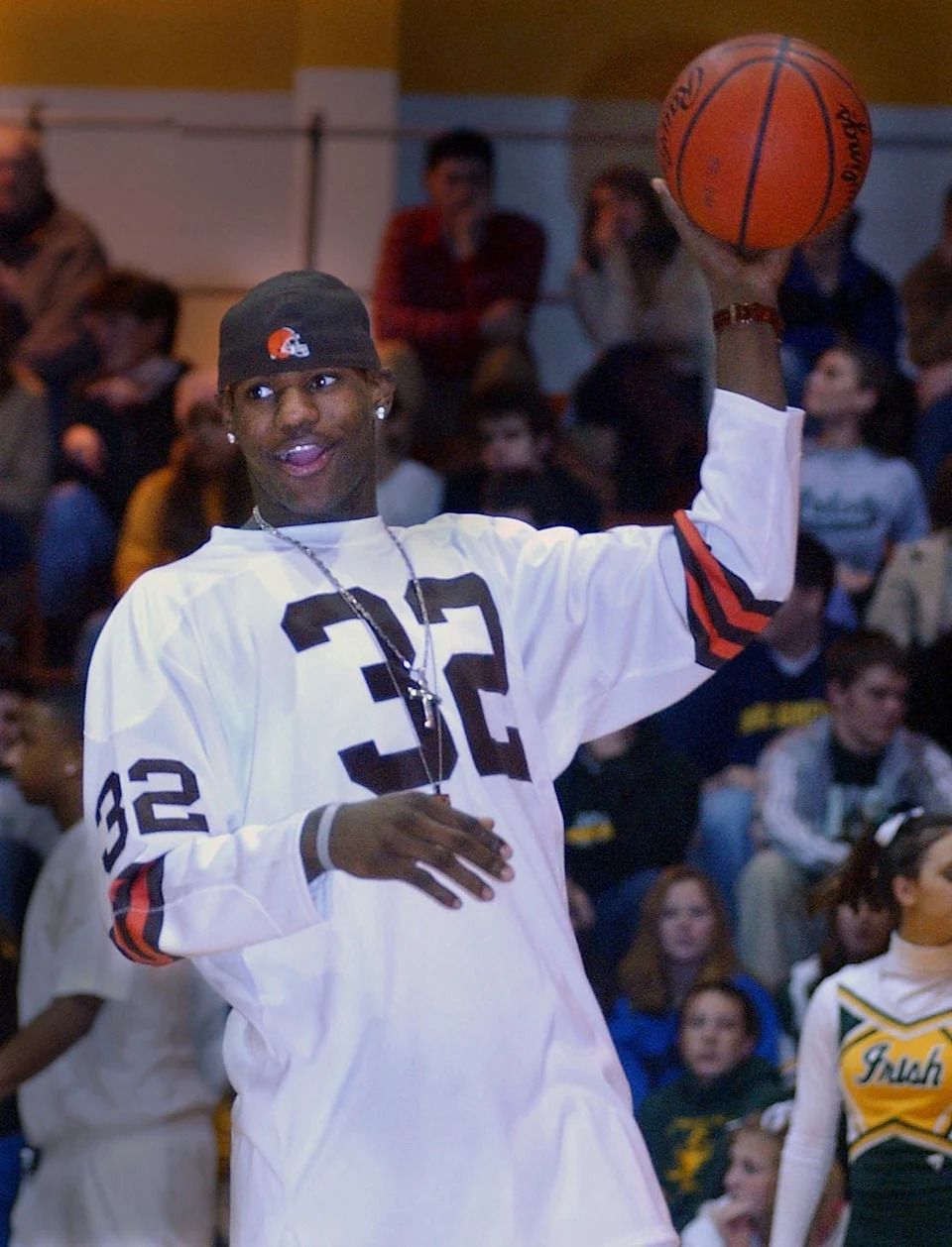 LeBron James once sported a throwback Jim Brown jersey before a 2003 high school game that pitted St. Vincent-St. Mary against Walsh.