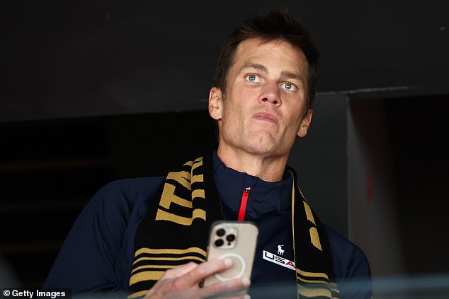 Tom Brady watches the Women's Gold Medal match between the United States and Canada on day thirteen of the Milano Cortina 2026 Winter Olympics in Italy