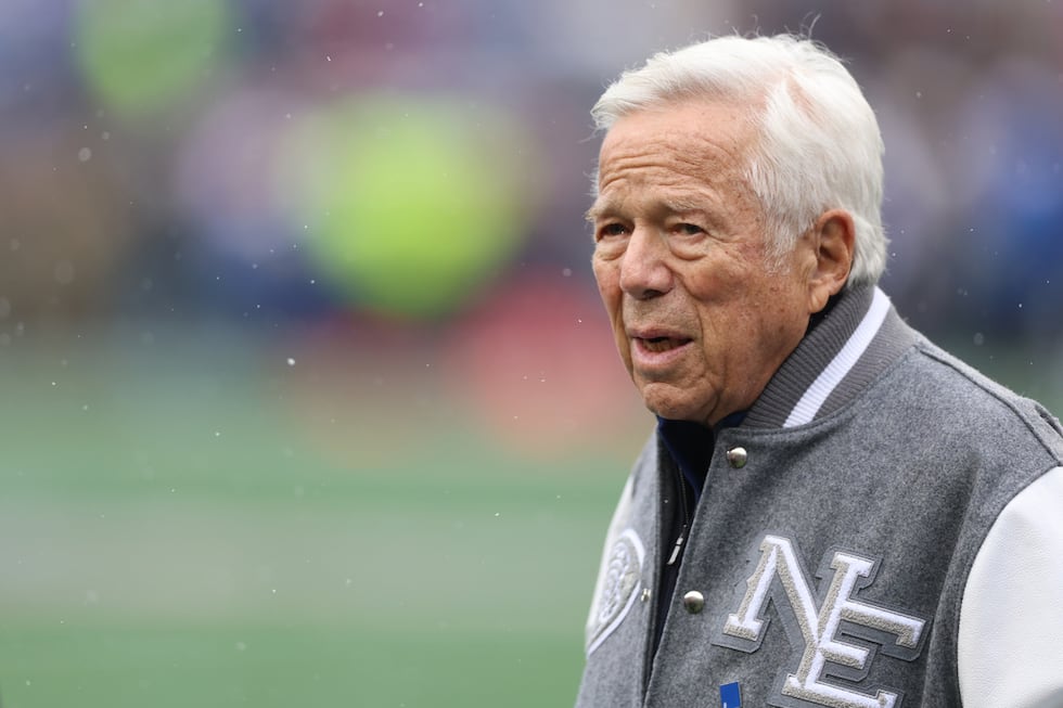FILE -- New England Patriots owner Robert Kraft walks the sidelines pregame before an NFL...
