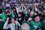 Philadelphia Eagles fans react to the Eagles first touchdown at the watch party for NFL...