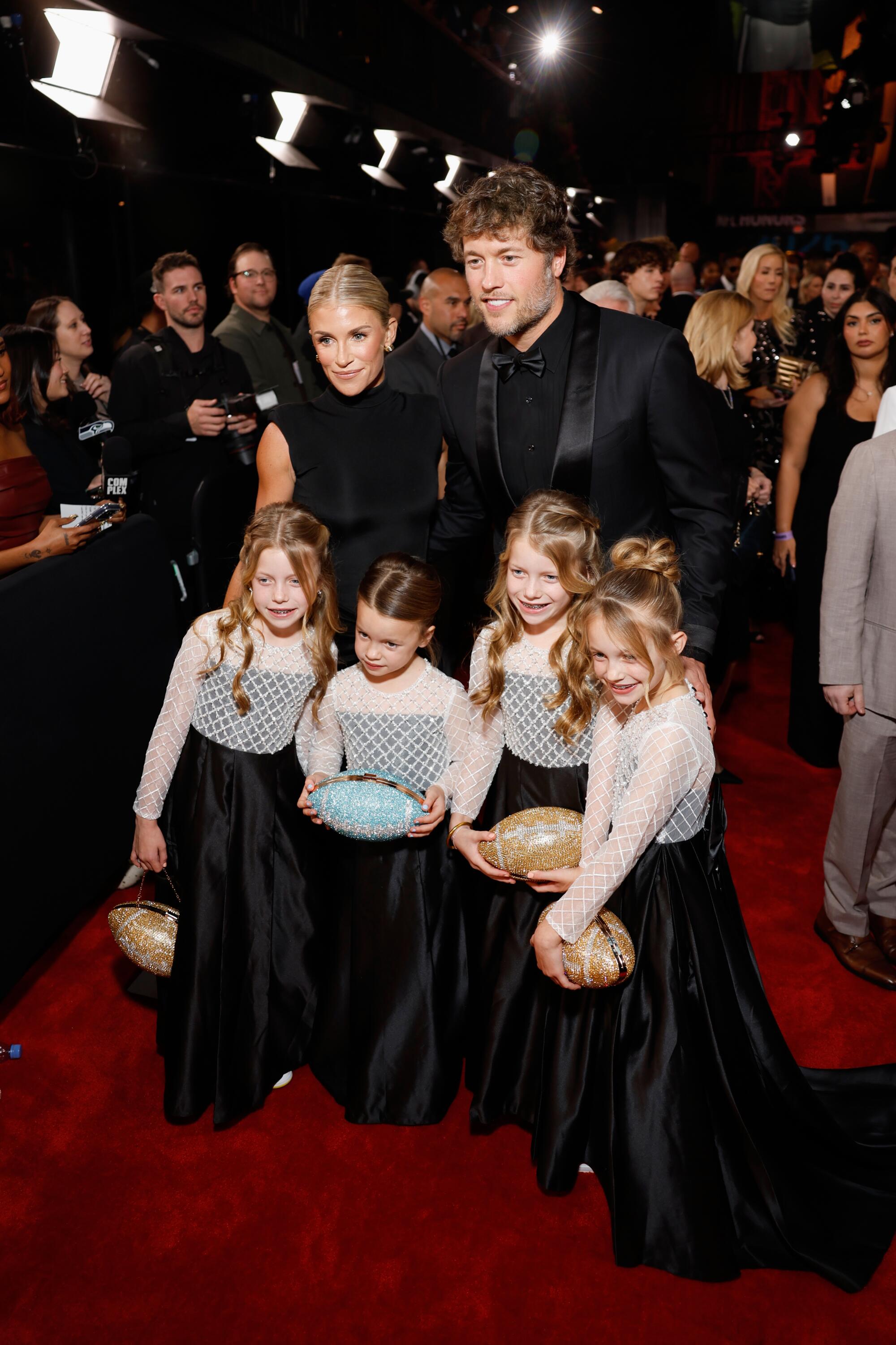 Rams quarterback Matthew Stafford arrives with his family at the NFL Honors awards show in San Francisco on Thursday.