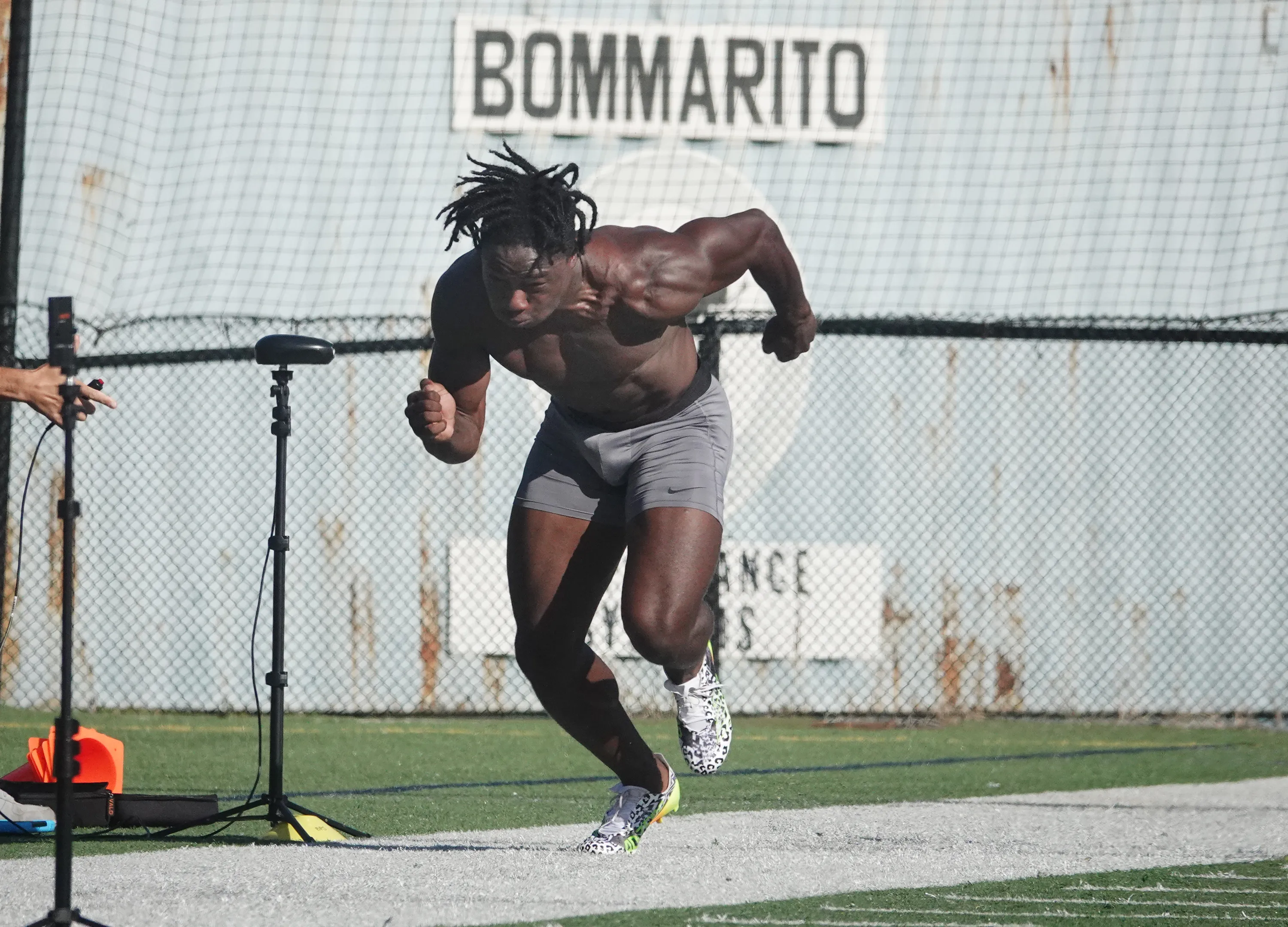 Nebraska running back Emmett Johnson runs the 40-yard dash at...