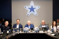 (From left) Dallas Cowboys pro college scout Shy Anderson Jr, head coach Brian...