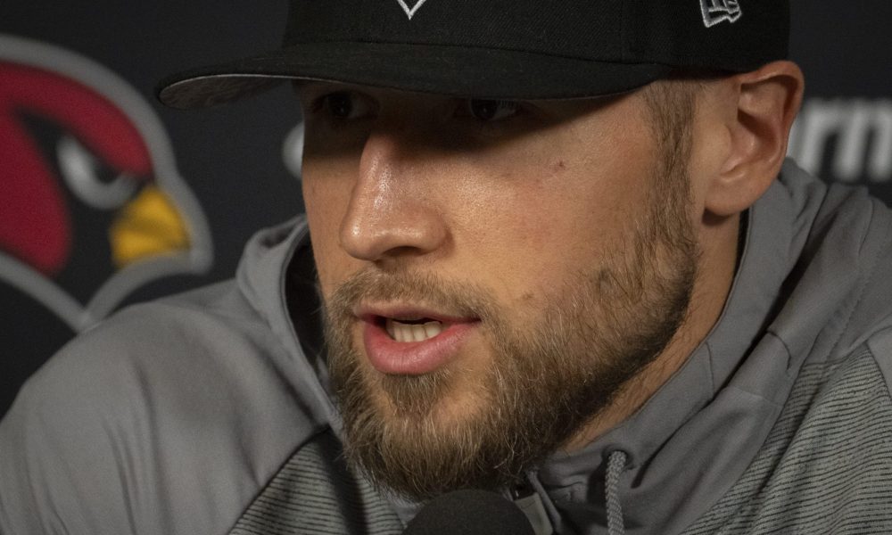 Nick Rallis (defensive coordinator) answers questions during a news conference at the Arizona Cardinals training facility in Tempe on Feb. 18, 2026. Syndication: Arizona Republic
