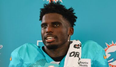 Tyreek Hill with the media