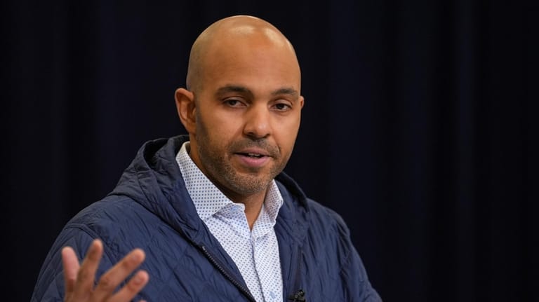 Atlanta Falcons general manager Ian Cunninghamspeaks during a press conference...