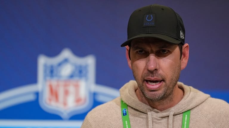 Indianapolis Colts head coach Shane Steichen speaks during a press...