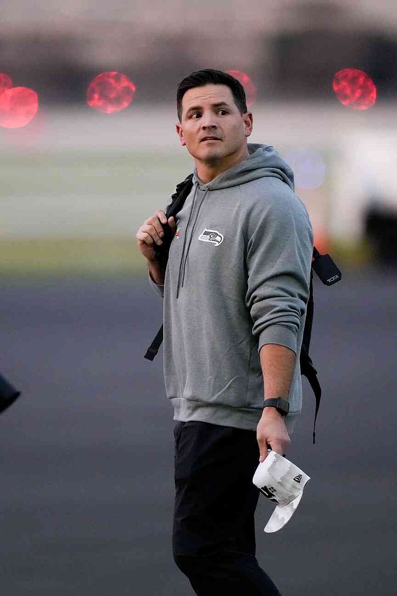 Seattle Seahawks head coach Mike Macdonald arrives, Sunday, Feb. 1, 2026, in San Jose, Calif. ahead of the Super Bowl 60 football game between the New England Patriots and the Seattle Seahawks. (AP Photo/Brynn Anderson)