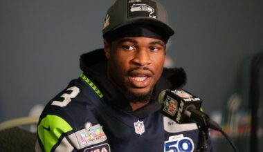 Feb 5, 2026; San Jose, CA, USA; Seattle Seahawks safety Nick Emmanwori (3) talks to media members at the San Jose Marriott. Mandatory Credit: Darren Yamashita-Imagn Images