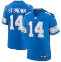 This image shows a blue Amon-Ra St. Brown Detroit Lions Nike Game Jersey.