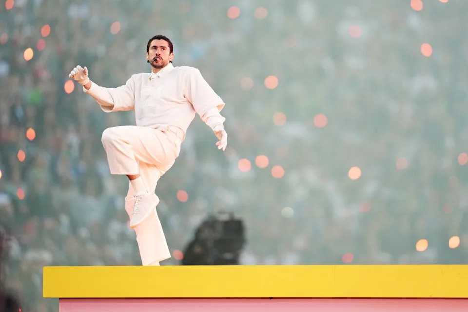 Feb 8, 2026; Santa Clara, CA, USA; Bad Bunny performs during the half time show at the game between New England Patriots and Seattle Seahawks in Super Bowl LX at Levi's Stadium. Mandatory Credit: Cary Edmondson-Imagn Images© Cary Edmondson-Imagn Images&period;