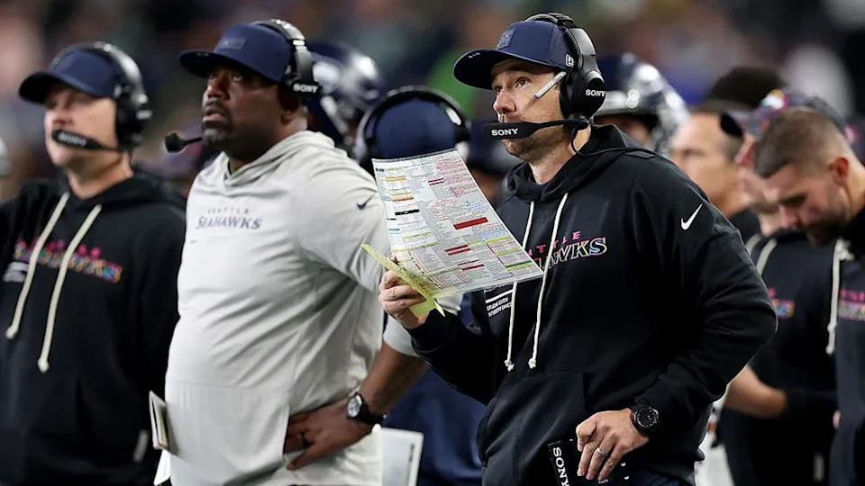 <div>Offensive coordinator Klint Kubiak of the Seattle Seahawks looks on against the Houston Texans at Lumen Field on October 20, 2025 in Seattle, Washington.</div><strong>(Steph Chambers/Getty Images / Getty Images)</strong>