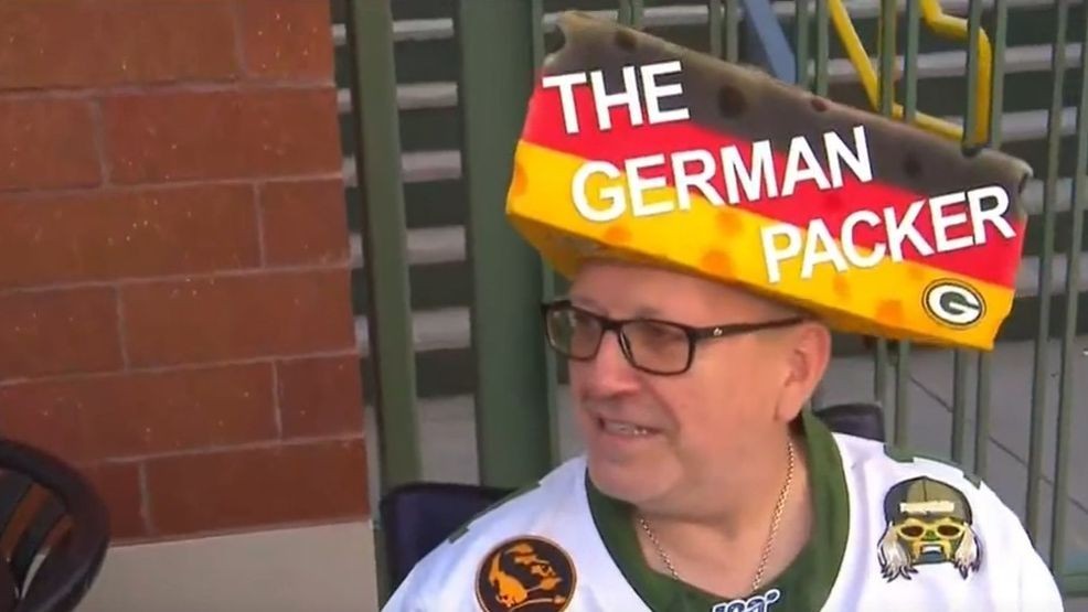 A Green Bay Packers fan came all the way from Germany to come to Packers Training Camp, July 23, 2025. (WLUK){p}{/p}