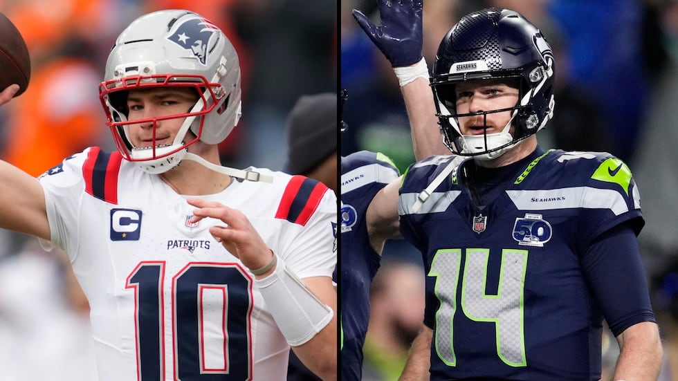Quarterbacks Drake Maye (left) and Sam Darnold (right) both have connections to the Carolinas.