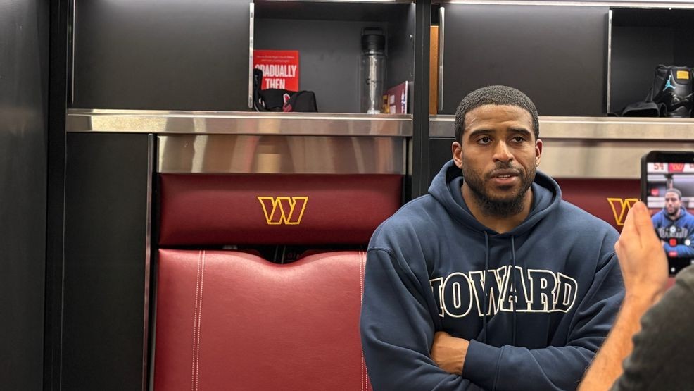 Washington Commanders Bobby Wagner in post practice sharing that he obtained his MBA from Howard University in December 2025. (7News/Jade Lawson)