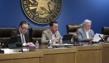 Pictured during Humble City Council's February 12 meeting is council member Mike Marshall (left), City Manager Jason Stuebe (center) and Mayor Norman Funderburk (right).