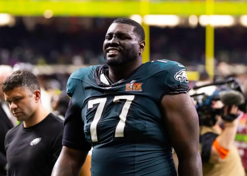 NFL, American Football Herren, USA Super Bowl LIX-Kansas City Chiefs at Philadelphia Eagles Feb 9, 2025 New Orleans, LA, USA Philadelphia Eagles offensive tackle Mekhi Becton 77 against the Kansas City Chiefs during Super Bowl LIX at Ceasars Superdome. New Orleans Ceasars Superdome LA USA, EDITORIAL USE ONLY PUBLICATIONxINxGERxSUIxAUTxONLY Copyright: xMarkxJ.xRebilasx 20250304_mjr_su5_039