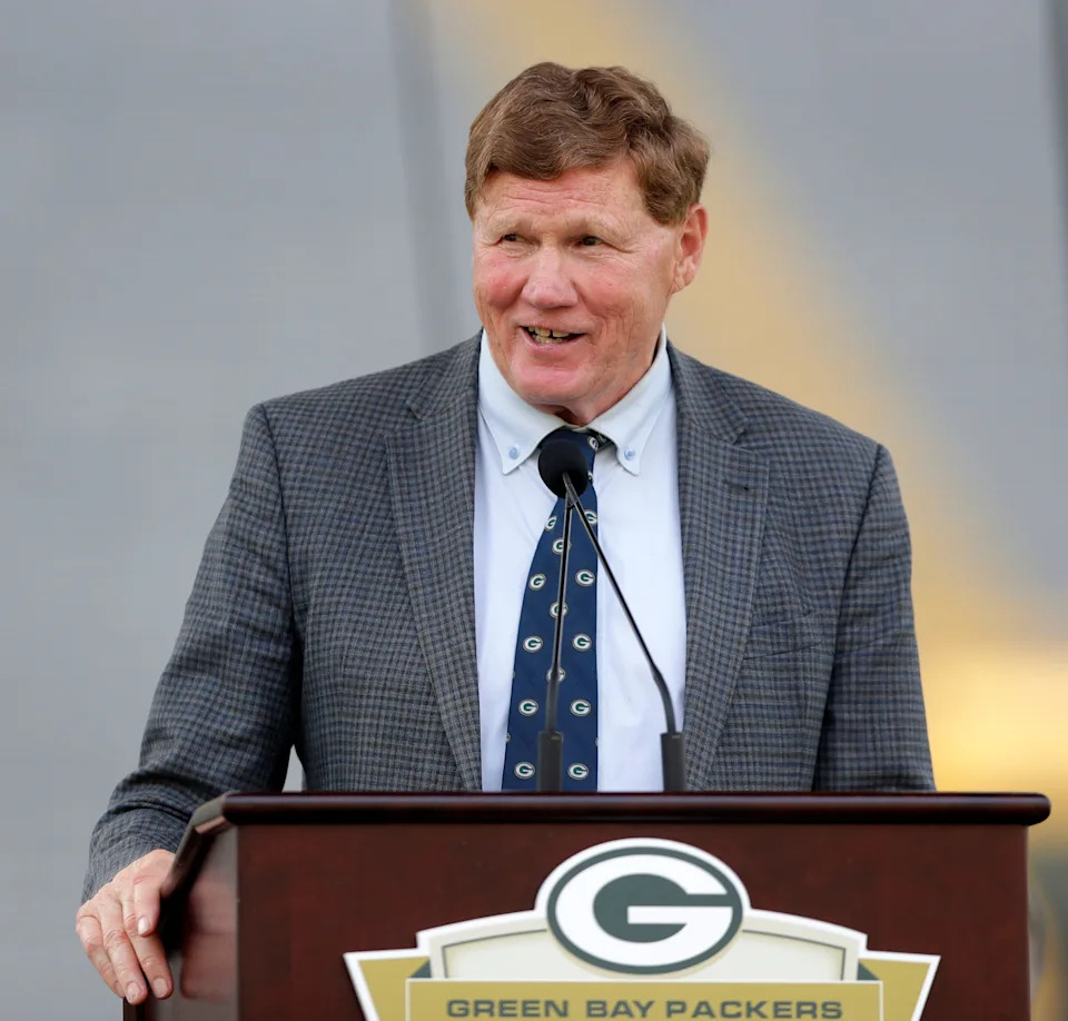 Former Green Bay Packers president and CEO Mark Murphy speaks during the Green Bay Packers annual shareholders meeting on July 25 at Lambeau Field in Green Bay.