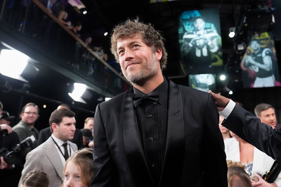 Los Angeles Rams' Matthew Stafford arrives for football's NFL Honors award show in San...