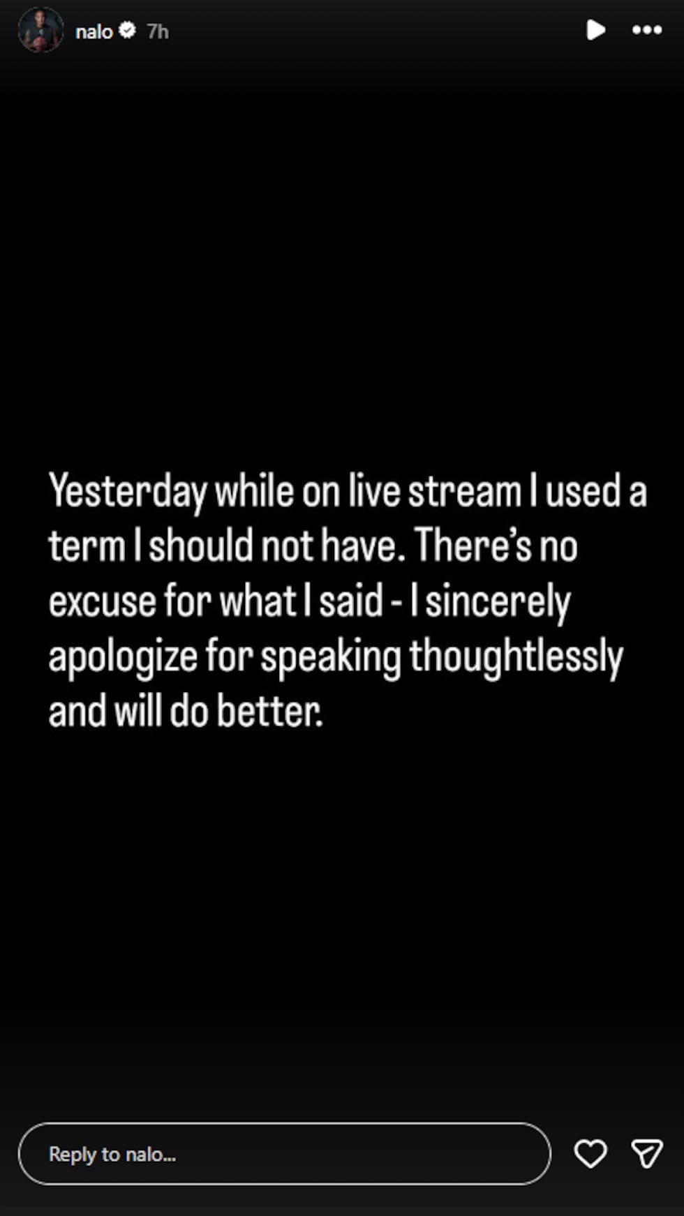 In a post on his Instagram story Thursday, McMillan said, “I used a term I should not have....