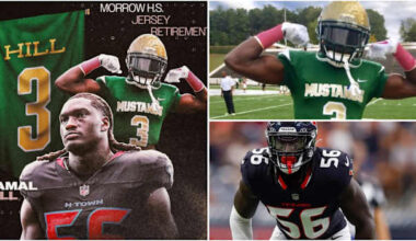 Texans linebacker Jamal Hill’s jersey retired Friday at Morrow High School in Georgia