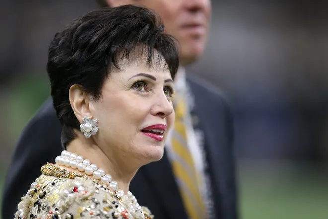 Jan 5, 2020; New Orleans, Louisiana, USA; New Orleans Saints owner Gayle Benson looks on before a NFC Wild Card playoff football game against the Minnesota Vikings at the Mercedes-Benz Superdome. Mandatory Credit: Chuck Cook -USA TODAY Sports