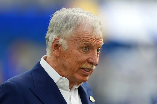 Los Angeles Rams owner Stan Kroenke attends the game against the Buffalo Bills at SoFi Stadium. Mandatory Credit: Kirby Lee-Imagn Images
