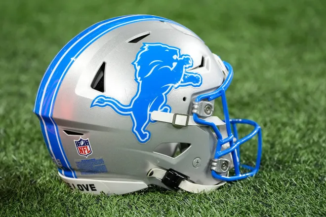 Helmet of Detroit Lions placekicker Jake Bates.