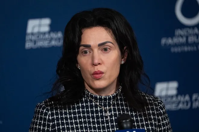 Carlie Irsay-Gordon speaks with media Monday, Jan. 5, 2026, during a press conference held at the Indianapolis Colts practice facility.