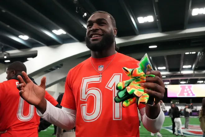 Feb 2, 2026; San Francisco, CA, USA; Houston Texans defensive end Will Anderson Jr. (51) during AFC practice at the NFL Flag Fieldhouse at Moscone Center South Building. Mandatory Credit: Kirby Lee-Imagn Images