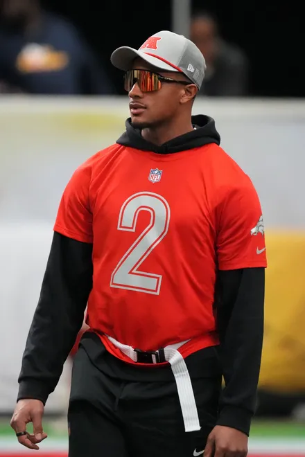 Feb 2, 2026; San Francisco, CA, USA; Denver Broncos cornerback Patrick Surtain II (2) during AFC practice at the NFL Flag Fieldhouse at Moscone Center South Building. Mandatory Credit: Kirby Lee-Imagn Images