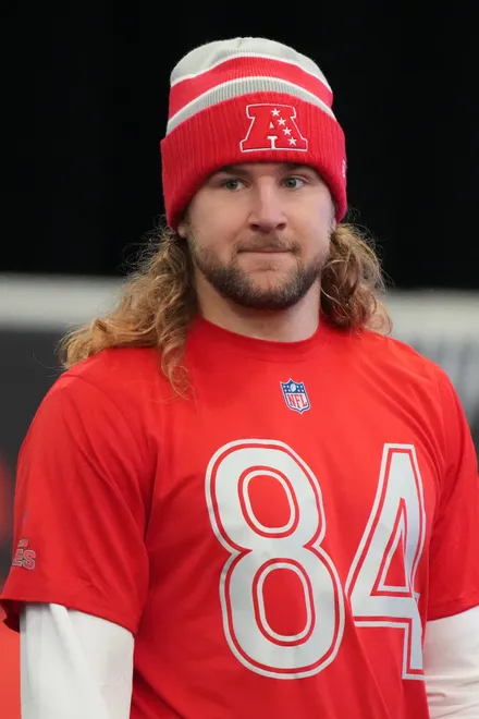 Feb 1, 2026; San Francisco, CA, USA; Indianapolis Colts tight end Tyler Warren (84) during AFC practice at the Flag Fieldhouse Moscone Center South Building. Mandatory Credit: Kirby Lee-Imagn Images